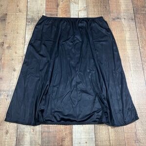 Vanity Fair Women 2XL Black Nylon Half Slip Lace Trim Elastic Waist Underskirt
